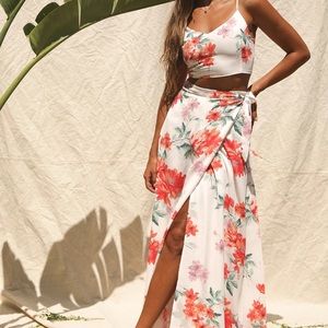 Lulu’s White Floral Print Two-Piece Maxi Dress